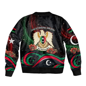 Libya Revolution Day Sleeve Zip Bomber Jacket Flying Eagle Libyan Coat Of Arms Map - Land Of Resilience And Pride