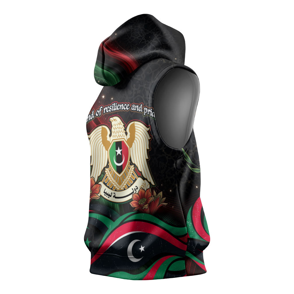Libya Revolution Day Sleeveless Hoodie Flying Eagle Libyan Coat Of Arms Map - Land Of Resilience And Pride