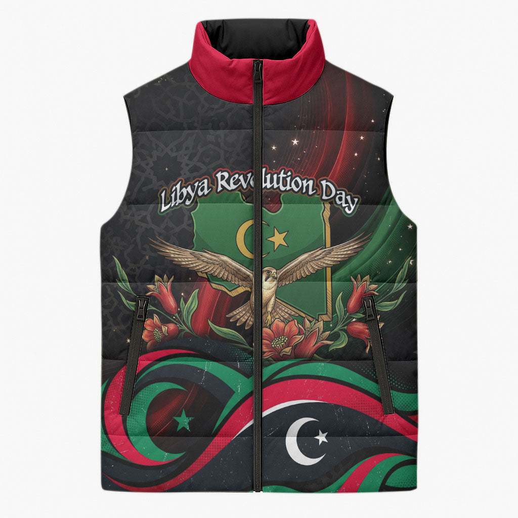Libya Revolution Day Sleeveless Puffer Jacket Flying Eagle Libyan Coat Of Arms Map - Land Of Resilience And Pride