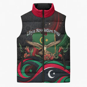 Libya Revolution Day Sleeveless Puffer Jacket Flying Eagle Libyan Coat Of Arms Map - Land Of Resilience And Pride