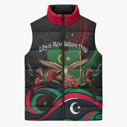 Libya Revolution Day Sleeveless Puffer Jacket Flying Eagle Libyan Coat Of Arms Map - Land Of Resilience And Pride