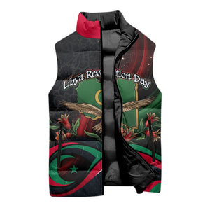 Libya Revolution Day Sleeveless Puffer Jacket Flying Eagle Libyan Coat Of Arms Map - Land Of Resilience And Pride