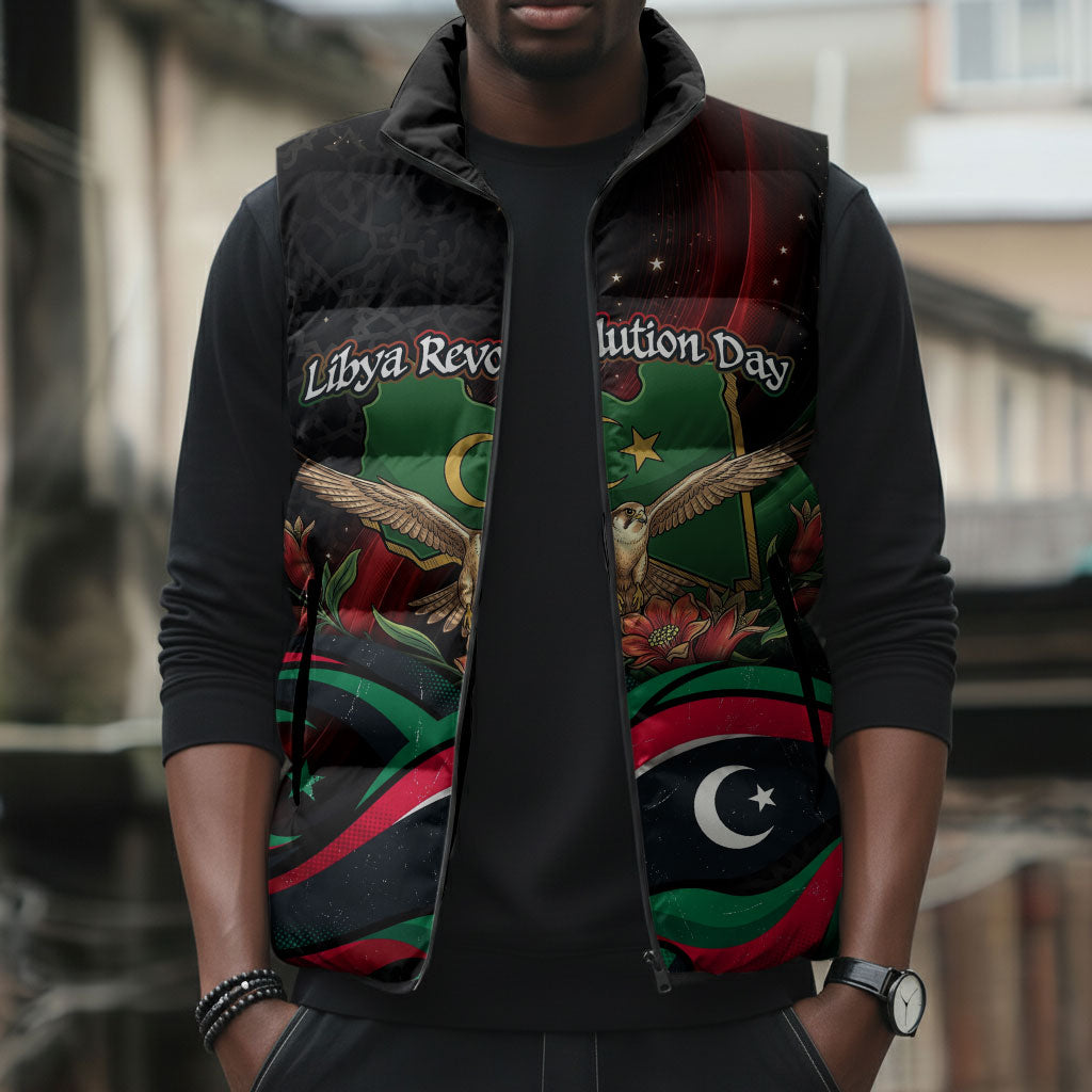 Libya Revolution Day Sleeveless Puffer Jacket Flying Eagle Libyan Coat Of Arms Map - Land Of Resilience And Pride