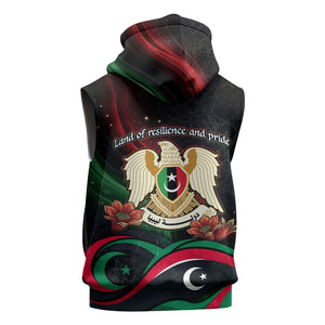 Libya Revolution Day Sleeveless Zip Hoodie Flying Eagle Libyan Coat Of Arms Map - Land Of Resilience And Pride