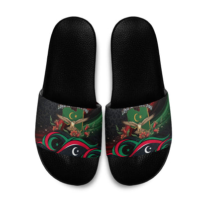 Libya Revolution Day Slide Sandals Flying Eagle Libyan Coat Of Arms Map - Land Of Resilience And Pride