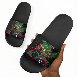 Libya Revolution Day Slide Sandals Flying Eagle Libyan Coat Of Arms Map - Land Of Resilience And Pride