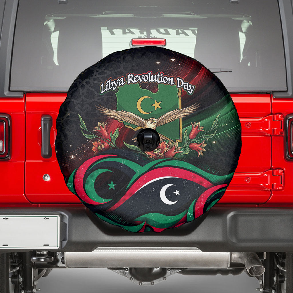 Libya Revolution Day Spare Tire Cover Flying Eagle Libyan Coat Of Arms Map - Land Of Resilience And Pride