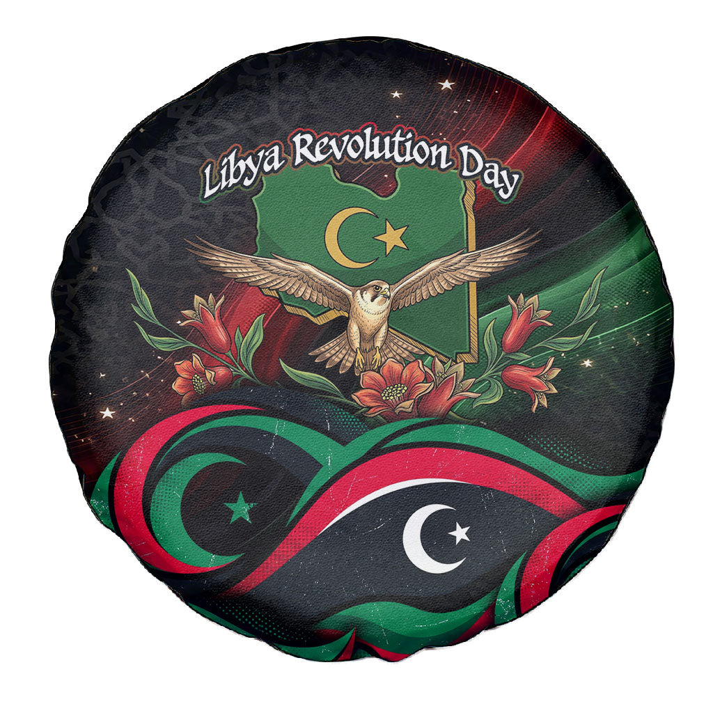 Libya Revolution Day Spare Tire Cover Flying Eagle Libyan Coat Of Arms Map - Land Of Resilience And Pride
