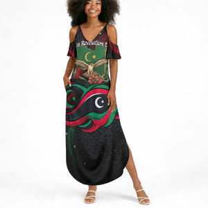 Libya Revolution Day Summer Maxi Dress Flying Eagle Libyan Coat Of Arms Map - Land Of Resilience And Pride