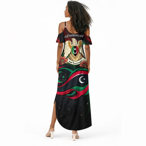 Libya Revolution Day Summer Maxi Dress Flying Eagle Libyan Coat Of Arms Map - Land Of Resilience And Pride