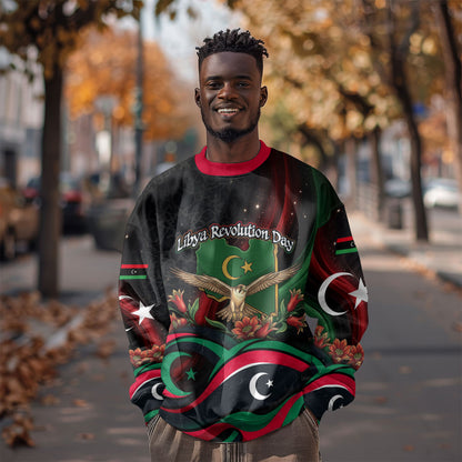 Libya Revolution Day Sweatshirt Flying Eagle Libyan Coat Of Arms Map - Land Of Resilience And Pride