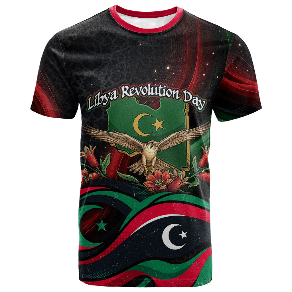 Libya Revolution Day T shirt Flying Eagle Libyan Coat Of Arms Map - Land Of Resilience And Pride