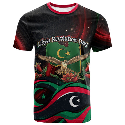 Libya Revolution Day T shirt Flying Eagle Libyan Coat Of Arms Map - Land Of Resilience And Pride