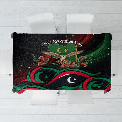 Libya Revolution Day Tablecloth Flying Eagle Libyan Coat Of Arms Map - Land Of Resilience And Pride