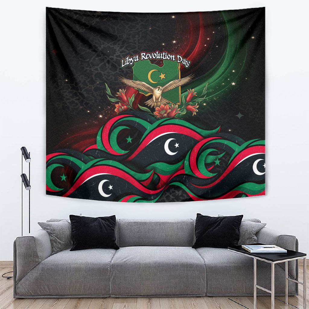 Libya Revolution Day Tapestry Flying Eagle Libyan Coat Of Arms Map - Land Of Resilience And Pride