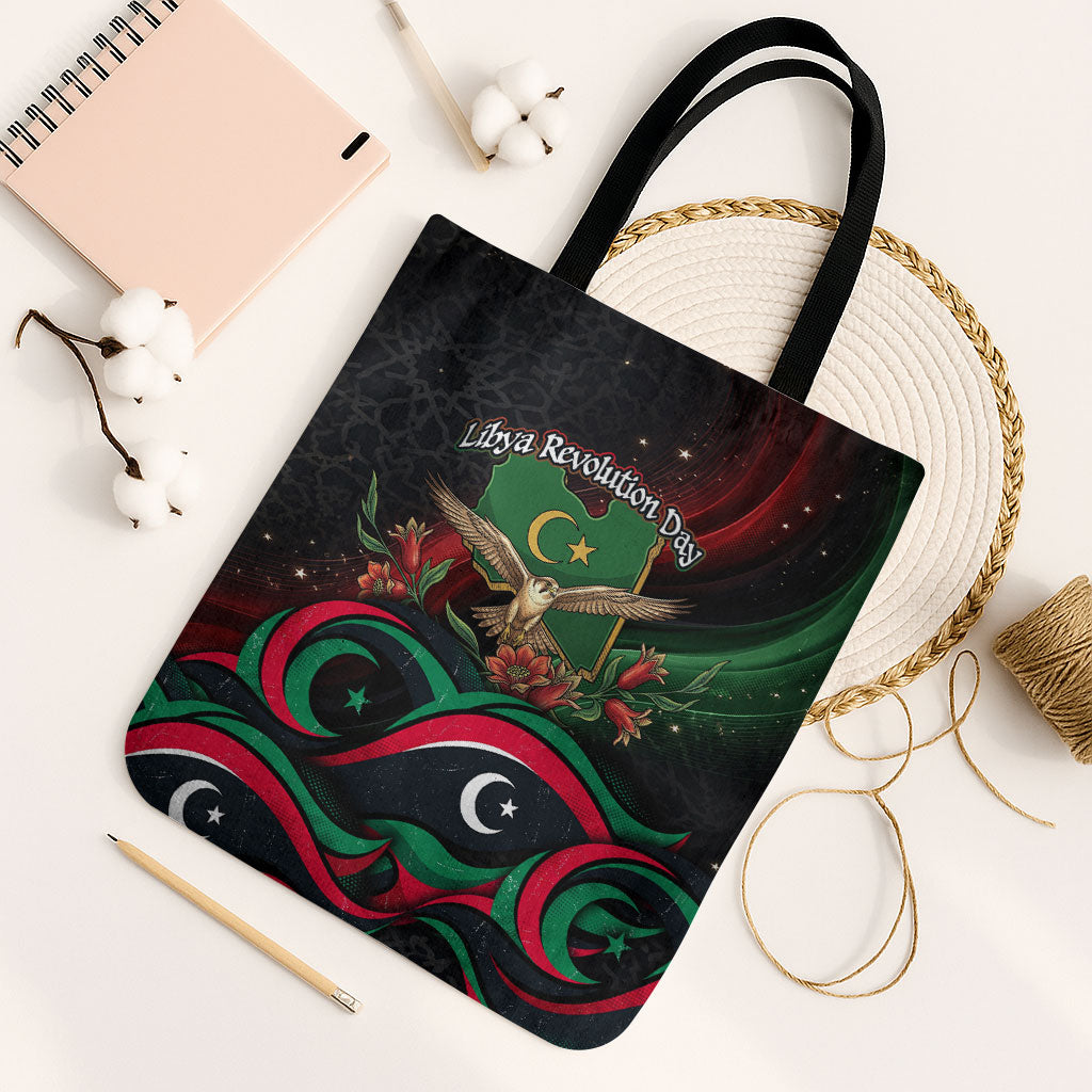 Libya Revolution Day Tote Bag Flying Eagle Libyan Coat Of Arms Map - Land Of Resilience And Pride