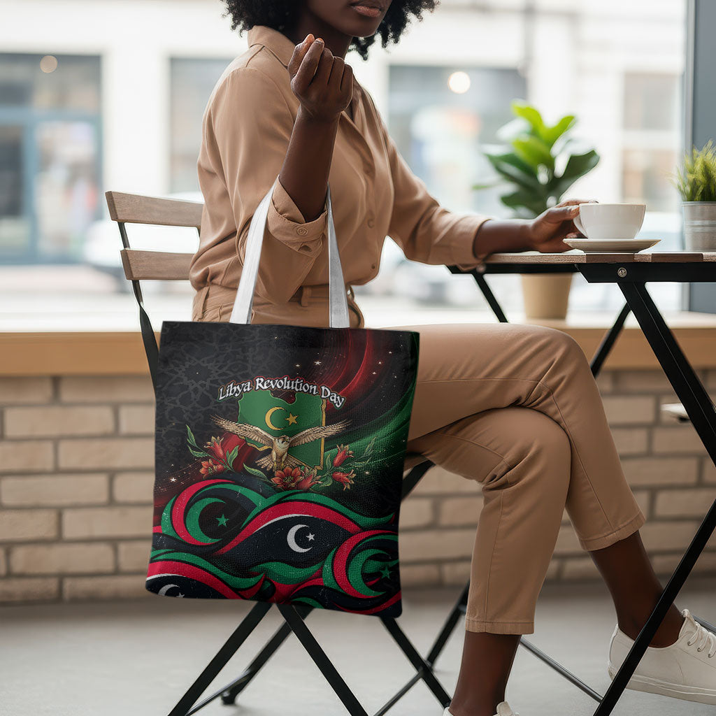 Libya Revolution Day Tote Bag Flying Eagle Libyan Coat Of Arms Map - Land Of Resilience And Pride