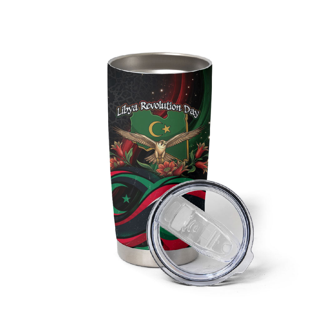 Libya Revolution Day Tumbler Cup Flying Eagle Libyan Coat Of Arms Map - Land Of Resilience And Pride