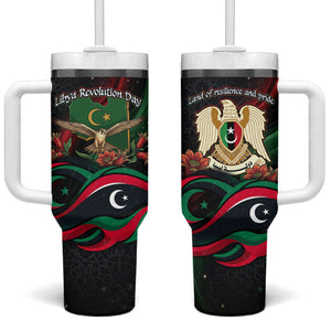 Libya Revolution Day Tumbler With Handle Flying Eagle Libyan Coat Of Arms Map - Land Of Resilience And Pride