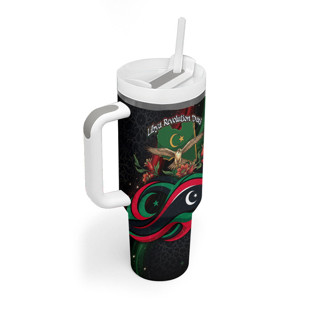 Libya Revolution Day Tumbler With Handle Flying Eagle Libyan Coat Of Arms Map - Land Of Resilience And Pride