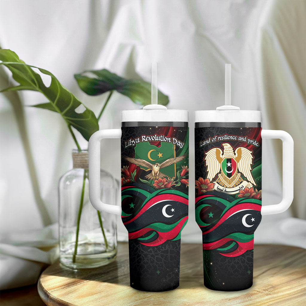 Libya Revolution Day Tumbler With Handle Flying Eagle Libyan Coat Of Arms Map - Land Of Resilience And Pride