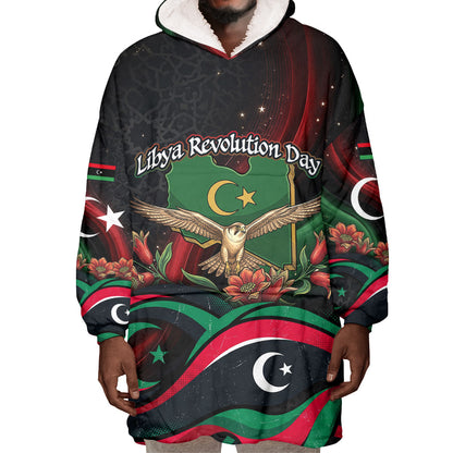 Libya Revolution Day Wearable Blanket Hoodie Flying Eagle Libyan Coat Of Arms Map - Land Of Resilience And Pride