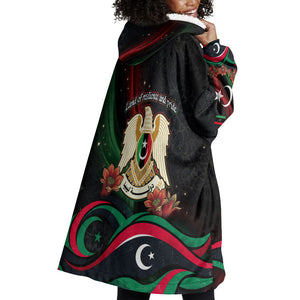 Libya Revolution Day Wearable Blanket Hoodie Flying Eagle Libyan Coat Of Arms Map - Land Of Resilience And Pride