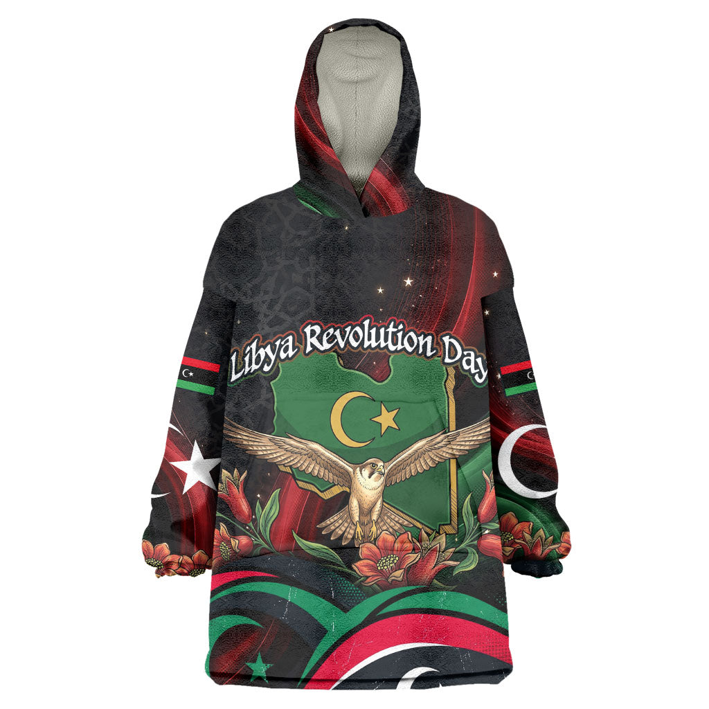 Libya Revolution Day Wearable Blanket Hoodie Flying Eagle Libyan Coat Of Arms Map - Land Of Resilience And Pride