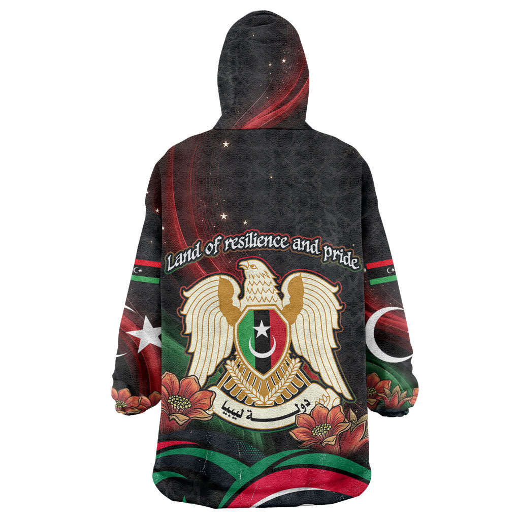 Libya Revolution Day Wearable Blanket Hoodie Flying Eagle Libyan Coat Of Arms Map - Land Of Resilience And Pride
