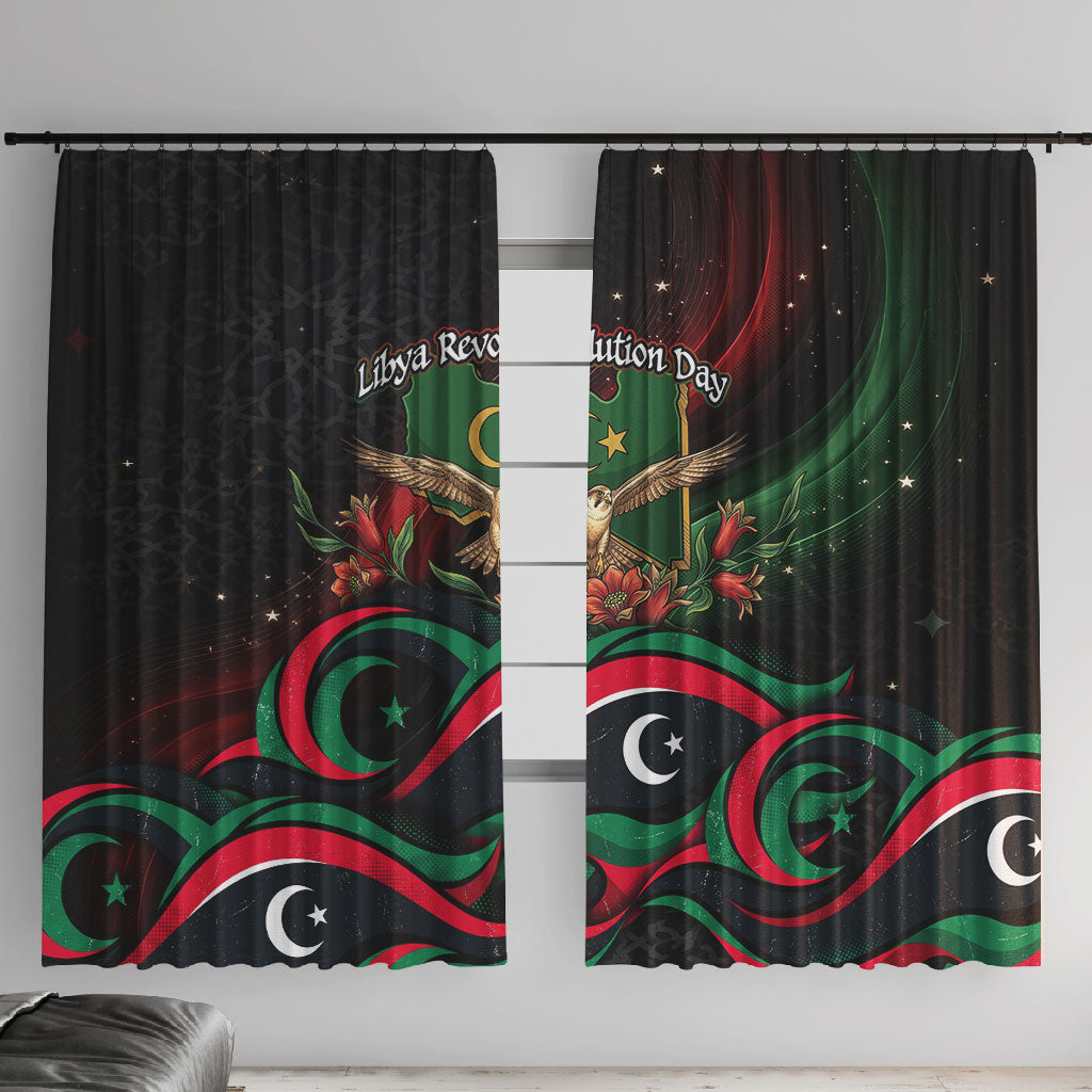 Libya Revolution Day Window Curtain Flying Eagle Libyan Coat Of Arms Map - Land Of Resilience And Pride