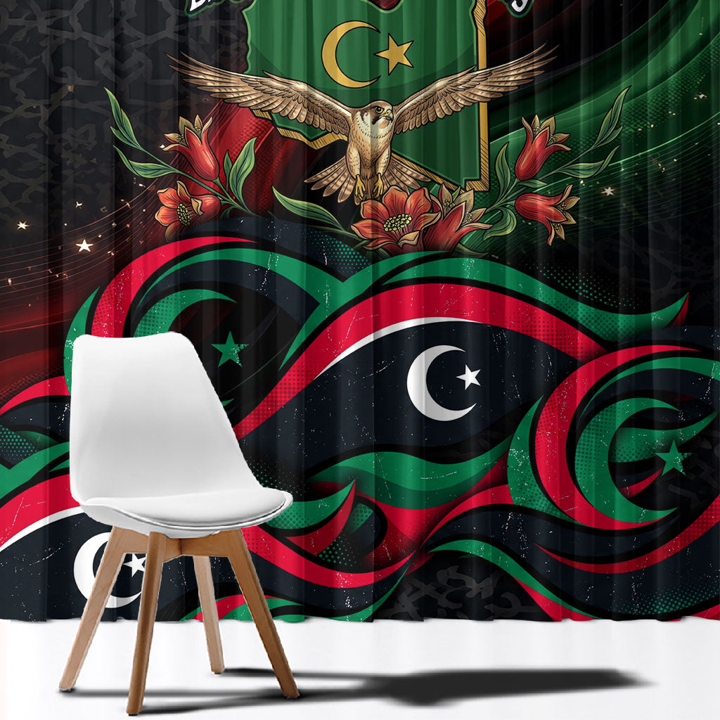 Libya Revolution Day Window Curtain Flying Eagle Libyan Coat Of Arms Map - Land Of Resilience And Pride