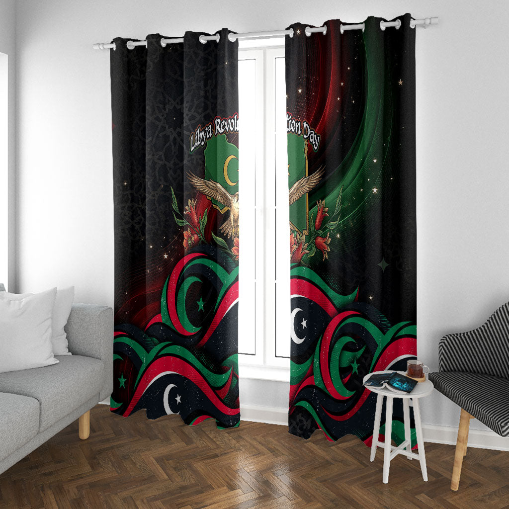 Libya Revolution Day Window Curtain Flying Eagle Libyan Coat Of Arms Map - Land Of Resilience And Pride