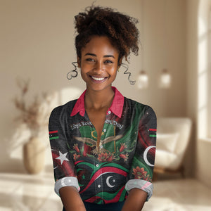 Libya Revolution Day Women Casual Shirt Flying Eagle Libyan Coat Of Arms Map - Land Of Resilience And Pride