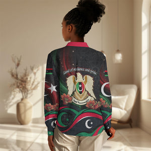 Libya Revolution Day Women Casual Shirt Flying Eagle Libyan Coat Of Arms Map - Land Of Resilience And Pride