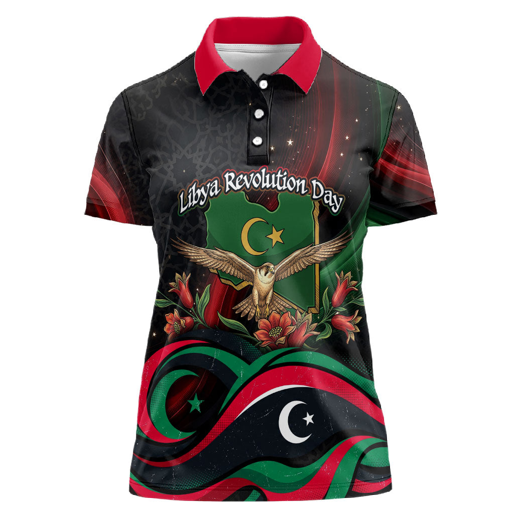 Libya Revolution Day Women Polo Shirt Flying Eagle Libyan Coat Of Arms Map - Land Of Resilience And Pride