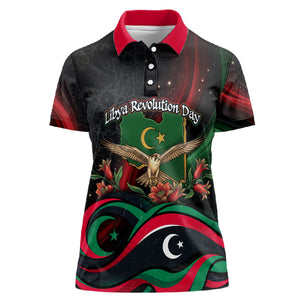 Libya Revolution Day Women Polo Shirt Flying Eagle Libyan Coat Of Arms Map - Land Of Resilience And Pride