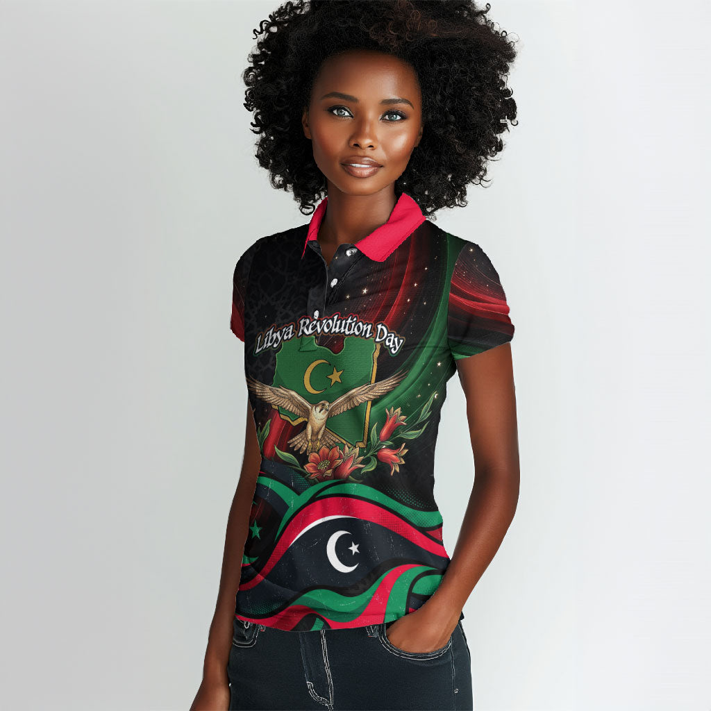 Libya Revolution Day Women Polo Shirt Flying Eagle Libyan Coat Of Arms Map - Land Of Resilience And Pride