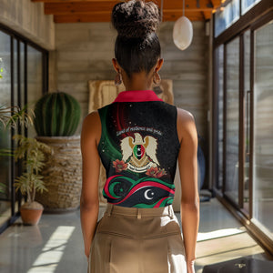 Libya Revolution Day Women Sleeveless Polo Shirt Flying Eagle Libyan Coat Of Arms Map - Land Of Resilience And Pride