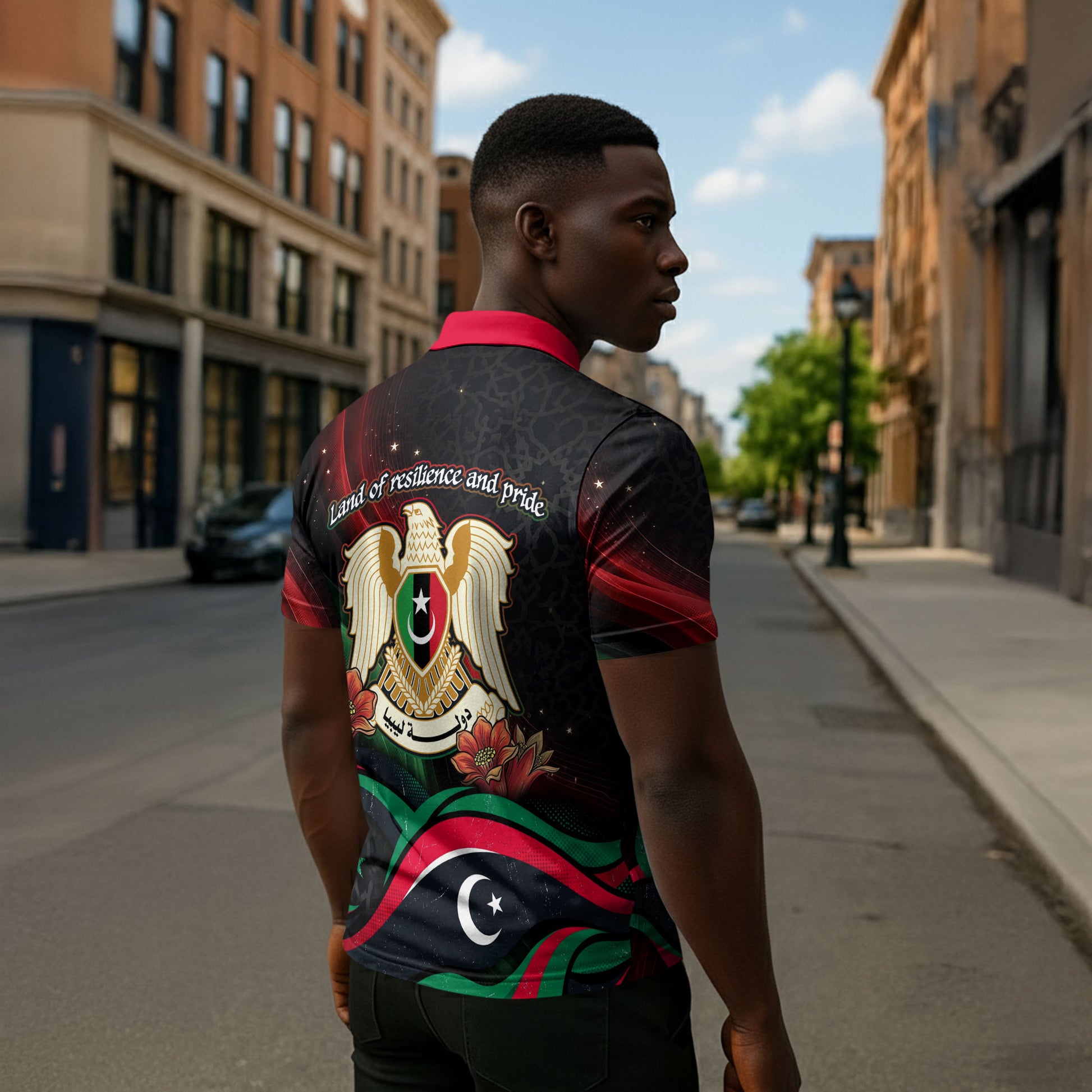 Libya Revolution Day Zipper Polo Shirt Flying Eagle Libyan Coat Of Arms Map - Land Of Resilience And Pride