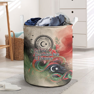 Libya Revolution Day Laundry Basket Libyan National Pride Watercolor Flag Waves Floral