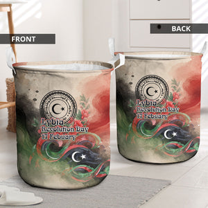 Libya Revolution Day Laundry Basket Libyan National Pride Watercolor Flag Waves Floral