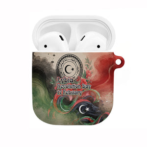 Libya Revolution Day AirPods Case Libyan National Pride Watercolor Flag Waves Floral