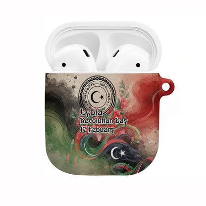 Libya Revolution Day AirPods Case Libyan National Pride Watercolor Flag Waves Floral