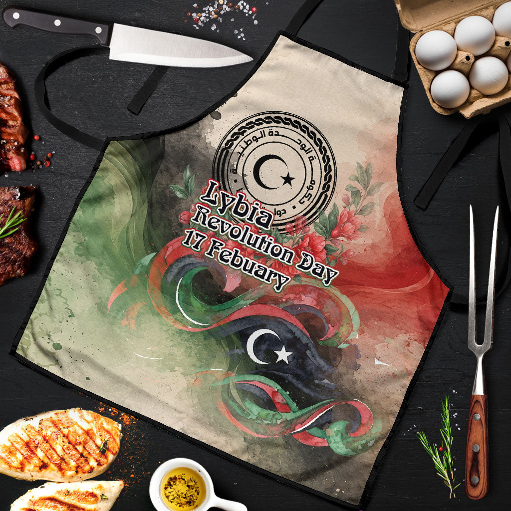 Libya Revolution Day Apron Libyan National Pride Watercolor Flag Waves Floral