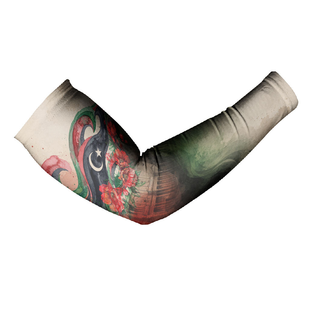 Libya Revolution Day Arm Sleeves Libyan National Pride Watercolor Flag Waves Floral