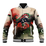 Libya Revolution Day Baseball Jacket Libyan National Pride Watercolor Flag Waves Floral