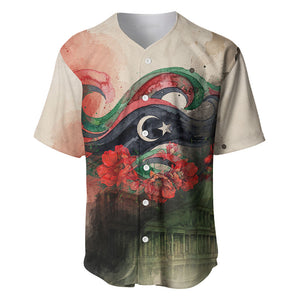 Libya Revolution Day Baseball Jersey Libyan National Pride Watercolor Flag Waves Floral