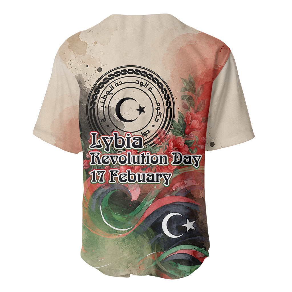 Libya Revolution Day Baseball Jersey Libyan National Pride Watercolor Flag Waves Floral