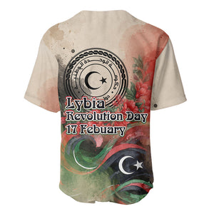 Libya Revolution Day Baseball Jersey Libyan National Pride Watercolor Flag Waves Floral