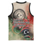 Libya Revolution Day Basketball Jersey Libyan National Pride Watercolor Flag Waves Floral